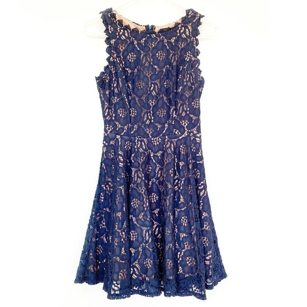 City Studio Navy Lace Fit & Flare Mini Dress 3 / S - Picture 2 of 11